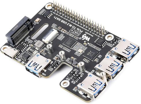 PCIe to USB 3.2 Gen1 & M.2 HAT Compatible with Raspberry Pi 5, Supports NVMe 2230/2242/2260/2280 Size M.2 Solid State Drive, Expands 4-Ch USB 3.2 Ports, High-Speed Reading/Writing, HAT+ Standard in Saudi Arabia