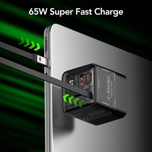 MISH 65W GAN FASTCRATE مع منفذ USB-C & 1 USB-A ، كابل Type-C القابل للسحب 2.6 قدم ، شحن سريع لـ iPhone و iPad و MacBook و Samsung Galaxy والمزيد من الأجهزة (أسود) in Kuwait