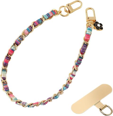 Luxury Pearl Leather Phone Lanyard, Korean Designer Double Chain Wrist Strap with Stainless Steel Spacer, 10.24 Inch, White in Kuwait