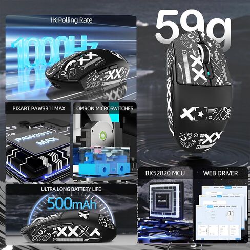 هجوم Shark G3Pro اللاسلكي ألعاب اللاسلكي مع DCB RGB شحن ، 2.4G/USB-C Wired/BT PAW3311 مستشعر البصرية 1K معدل الاقتراع قابل للتعديل 25 كيلو دبيون ، 500 مللي أمبير في الساعة بطارية خفيفة الوزن 59G الفئران (أسود) in Saudi Arabia