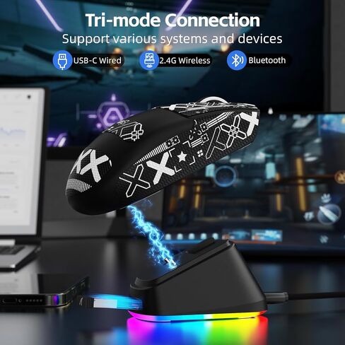 هجوم Shark G3Pro اللاسلكي ألعاب اللاسلكي مع DCB RGB شحن ، 2.4G/USB-C Wired/BT PAW3311 مستشعر البصرية 1K معدل الاقتراع قابل للتعديل 25 كيلو دبيون ، 500 مللي أمبير في الساعة بطارية خفيفة الوزن 59G الفئران (أسود) in Saudi Arabia