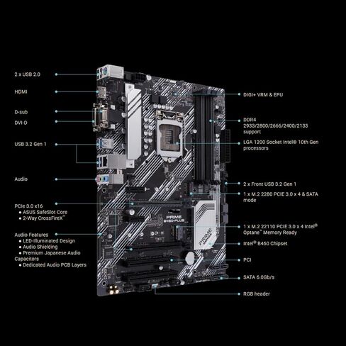 Motherboard Fit for ASUS Prime B460-PLUS for Intel B460 LGA 1200 with I/O Back Plate Shield - Industrial Packaged，Non-Original Packaging in Saudi Arabia