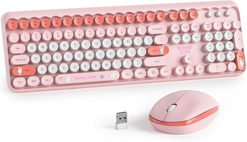 لوحة مفاتيح بيج محايدة ولاسلكية الماوس ، 2.4 جيجا هرتز فأر لوحة مفاتيح بنية اللون الكامل الحجم مع مفاتيح جولة الآلة الكاتبة الرجعية لنوافذ الفتيات ، الكمبيوتر ، أجهزة الكمبيوتر المحمولة ، الكمبيوتر (DOT محايد) in Kuwait