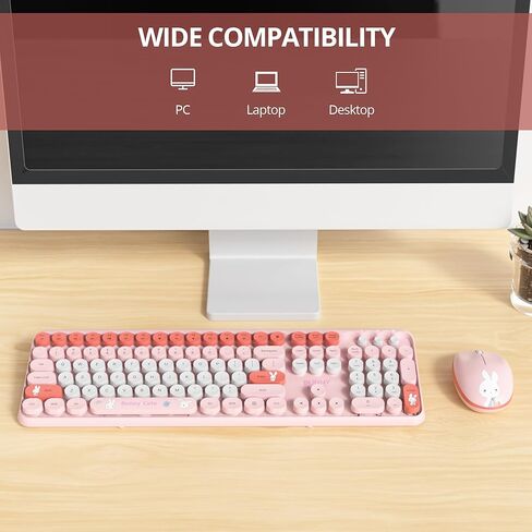 لوحة مفاتيح بيج محايدة ولاسلكية الماوس ، 2.4 جيجا هرتز فأر لوحة مفاتيح بنية اللون الكامل الحجم مع مفاتيح جولة الآلة الكاتبة الرجعية لنوافذ الفتيات ، الكمبيوتر ، أجهزة الكمبيوتر المحمولة ، الكمبيوتر (DOT محايد) in Kuwait