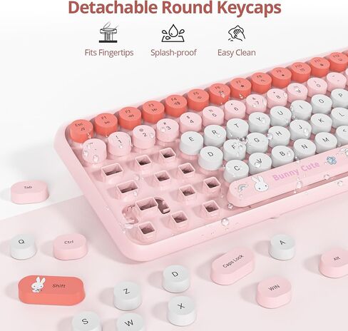 لوحة مفاتيح بيج محايدة ولاسلكية الماوس ، 2.4 جيجا هرتز فأر لوحة مفاتيح بنية اللون الكامل الحجم مع مفاتيح جولة الآلة الكاتبة الرجعية لنوافذ الفتيات ، الكمبيوتر ، أجهزة الكمبيوتر المحمولة ، الكمبيوتر (DOT محايد) in Kuwait