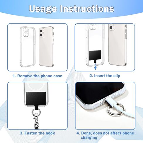 Phone Lanyard Tether with 2*Patch and 1*Carabiner, Anti Theft and Drop Prevention Strap Outdoor Accessory for Skiing Cycling Climbing Hiking Compatible for Most Smartphones, Black in Kuwait