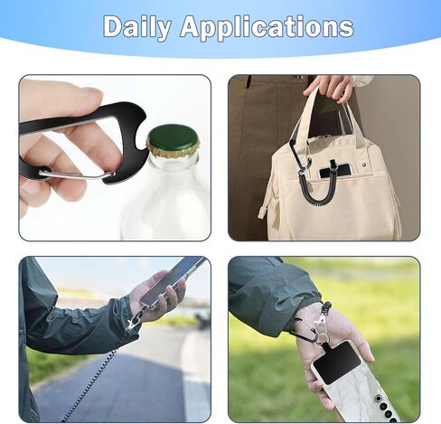 Phone Lanyard Tether with 2*Patch and 1*Carabiner, Anti Theft and Drop Prevention Strap Outdoor Accessory for Skiing Cycling Climbing Hiking Compatible for Most Smartphones, Black in Kuwait