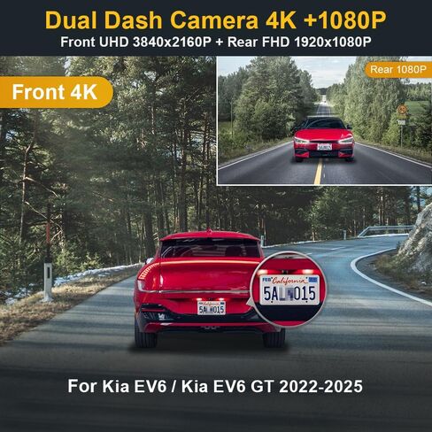 Fitcamx 4K Dash Cam Compatible with Kia EV6 2022-2025 GT GT-Line Light Long Range Wind, OEM Factory Look, UHD 2160P Video, Loop Recording, Built-in WiFi & APP, G-Sensor, Easy to Install, 64GB Card in Saudi Arabia