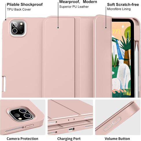 Case for iPad Pro 12.9 Inch 6th/5th/4th/3rd Generation with Pencil Holder, Smart Stand Cover with Soft TPU Back for iPad 12.9 Pro Case (2022/2021/2020/2018), Auto Sleep/Wake, Light Pink in Kuwait