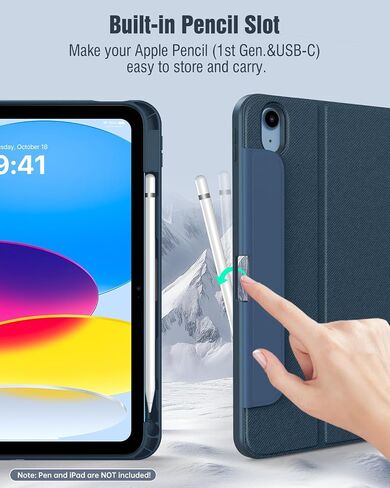 Timovo Case for iPad (A16) الجيل الحادي عشر 11 بوصة 2025 ، جيل iPad العاشر 10.9 بوصة 2022 مع حامل قلم رصاص ، غطاء واقية من الورقة ، عرض متعدد الزوايا ، أزرق بحري in Kuwait