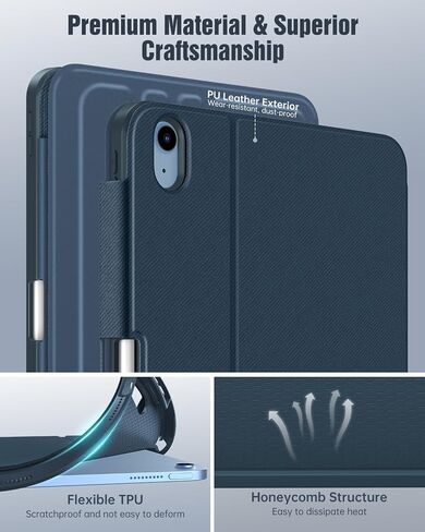 Timovo Case for iPad (A16) الجيل الحادي عشر 11 بوصة 2025 ، جيل iPad العاشر 10.9 بوصة 2022 مع حامل قلم رصاص ، غطاء واقية من الورقة ، عرض متعدد الزوايا ، أزرق بحري in Kuwait
