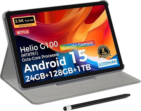 11 بوصة قرص ، Android 15 Tablet 2560 * 1600ips 2.5k Widevine L1 ، G100 (MT8781) معالج الثماني الأوكتا ، ذاكرة وصول عشوائي 24 جيجابايت ، ROM 128GB ، Wi-Fi 6 & Bluetooth 5.2 ، 8200mAh بطارية in Saudi Arabia
