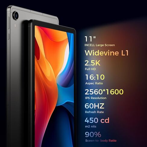 11 بوصة قرص ، Android 15 Tablet 2560 * 1600ips 2.5k Widevine L1 ، G100 (MT8781) معالج الثماني الأوكتا ، ذاكرة وصول عشوائي 24 جيجابايت ، ROM 128GB ، Wi-Fi 6 & Bluetooth 5.2 ، 8200mAh بطارية in Saudi Arabia