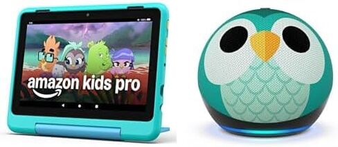 Amazon Entertainment Bundle Including Fire HD8 Kids Pro Tablet (32GB, Hello Teal) + Echo Dot Kids (Owl) in Saudi Arabia