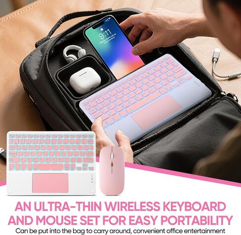 Ultra-Slim Bluetooth Keyboard with Built-in Touchpad and Mouse Portable Mini Wireless Keyboard Rechargeable 7-Color Backlit for Apple iPad iPhone Samsung Tablet iPhone Smartphone iOS Android Windows in Saudi Arabia