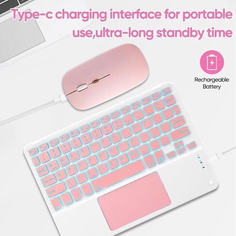 Ultra-Slim Bluetooth Keyboard with Built-in Touchpad and Mouse Portable Mini Wireless Keyboard Rechargeable 7-Color Backlit for Apple iPad iPhone Samsung Tablet iPhone Smartphone iOS Android Windows in Saudi Arabia