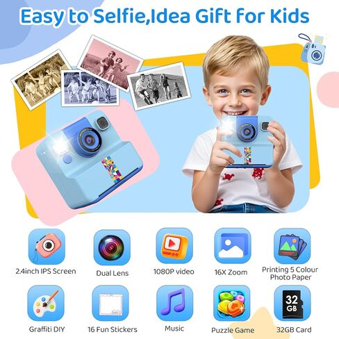 Kids Camera Instant Print,Kids Digital Camera Toys Christmas Birthday Gifts for Girls Age 3-12(Pink) in Saudi Arabia