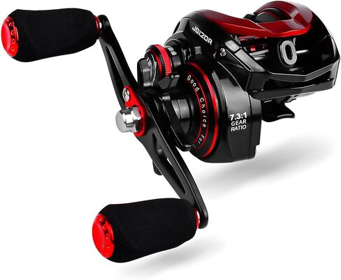 Generic MAIZHOU Baitcasting Fishing Reels - 7.3:1 Gear Ratio Magnetic Braking System Carbon Fiber Drag Low Profile 6+1 Ball Bearings Fish Casting Baitcaster Fishing Reel Left Hand, 120, BLACK-RED in Saudi Arabia