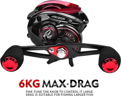 Generic MAIZHOU Baitcasting Fishing Reels - 7.3:1 Gear Ratio Magnetic Braking System Carbon Fiber Drag Low Profile 6+1 Ball Bearings Fish Casting Baitcaster Fishing Reel Left Hand, 120, BLACK-RED in Saudi Arabia