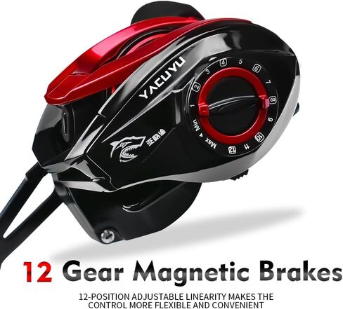 Generic MAIZHOU Baitcasting Fishing Reels - 7.3:1 Gear Ratio Magnetic Braking System Carbon Fiber Drag Low Profile 6+1 Ball Bearings Fish Casting Baitcaster Fishing Reel Left Hand, 120, BLACK-RED in Saudi Arabia