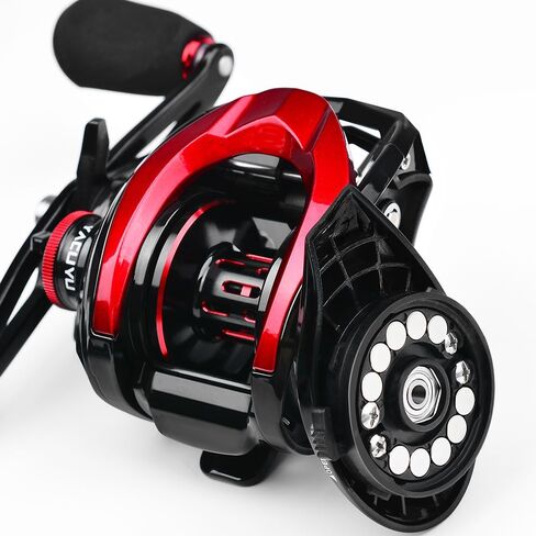 Generic MAIZHOU Baitcasting Fishing Reels - 7.3:1 Gear Ratio Magnetic Braking System Carbon Fiber Drag Low Profile 6+1 Ball Bearings Fish Casting Baitcaster Fishing Reel Left Hand, 120, BLACK-RED in Saudi Arabia