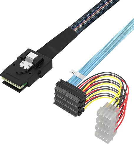 SFF8087 إلى 4x SFF8482 كابل محول 0.5 م/1.64 قدم ، Mini SAS إلى SAS مع موصل طاقة موليكس 4 دبوس لتوسيع الخادم/التخزين HDD متوافق مع محركات SATA in Kuwait