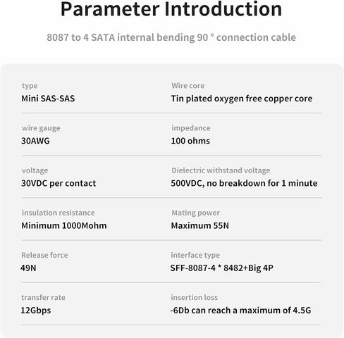 SFF8087 إلى 4x SFF8482 كابل محول 0.5 م/1.64 قدم ، Mini SAS إلى SAS مع موصل طاقة موليكس 4 دبوس لتوسيع الخادم/التخزين HDD متوافق مع محركات SATA in Kuwait