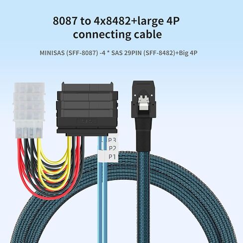 SFF8087 إلى 4x SFF8482 كابل محول 0.5 م/1.64 قدم ، Mini SAS إلى SAS مع موصل طاقة موليكس 4 دبوس لتوسيع الخادم/التخزين HDD متوافق مع محركات SATA in Kuwait