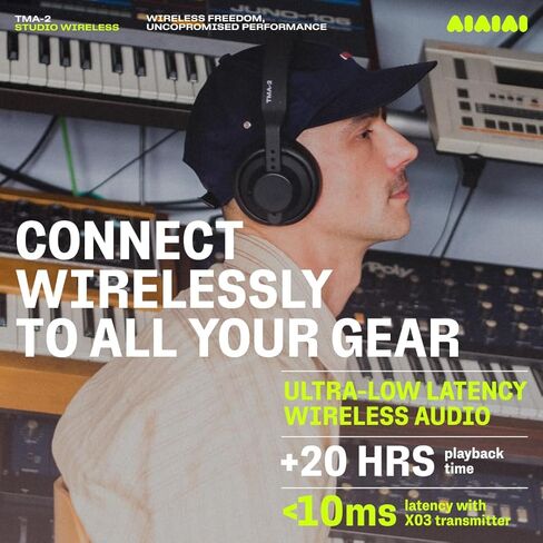 AIAIAI TMA-2 Professional Studio Wireless Headones ، LINK LONDANT W+ ULTRA LOND ، وحدات مع برامج تشغيل سيلولوز بيولوجية 40 مم ، بطارية من 20 إلى 40 ساعة ، وسادات أذن رغوة الذاكرة ، و Bluetooth in Kuwait