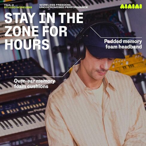 AIAIAI TMA-2 Professional Studio Wireless Headones ، LINK LONDANT W+ ULTRA LOND ، وحدات مع برامج تشغيل سيلولوز بيولوجية 40 مم ، بطارية من 20 إلى 40 ساعة ، وسادات أذن رغوة الذاكرة ، و Bluetooth in Kuwait