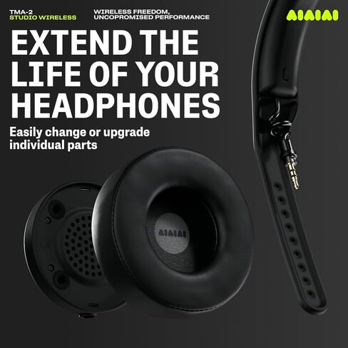 AIAIAI TMA-2 Professional Studio Wireless Headones ، LINK LONDANT W+ ULTRA LOND ، وحدات مع برامج تشغيل سيلولوز بيولوجية 40 مم ، بطارية من 20 إلى 40 ساعة ، وسادات أذن رغوة الذاكرة ، و Bluetooth in Kuwait