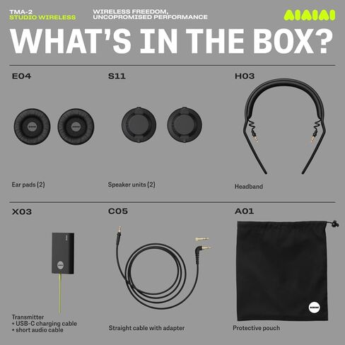 AIAIAI TMA-2 Professional Studio Wireless Headones ، LINK LONDANT W+ ULTRA LOND ، وحدات مع برامج تشغيل سيلولوز بيولوجية 40 مم ، بطارية من 20 إلى 40 ساعة ، وسادات أذن رغوة الذاكرة ، و Bluetooth in Kuwait