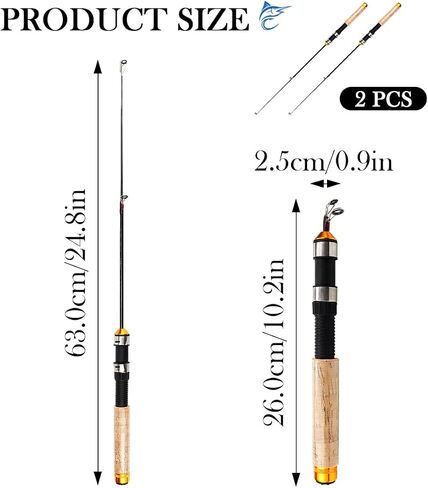 Telescopic Ice Fishing Rod, 2 Packs Mini Fishing Rod Cork HandlePortable Travel Fishing Pole for Saltwater Freshwater Fishing, 25Inch in Saudi Arabia