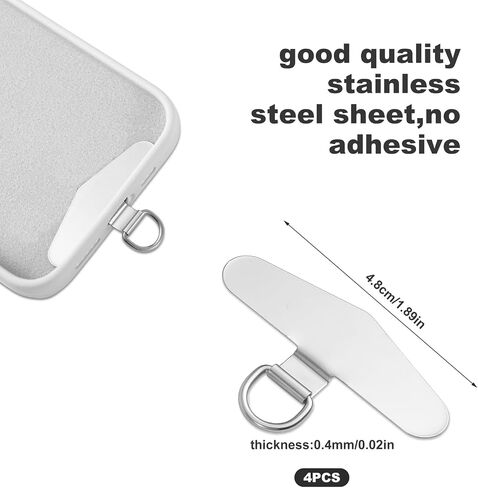 4pcs Phone Tether Tags, 1.89x0.91in Metal Cell Phone Lanyard Patch Silver Phone Strap Tether Tabs Stainless Steel Phone Lanyard Pad for Mobile Phones Most Smartphones in Saudi Arabia