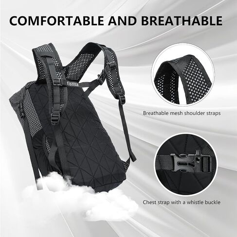 Hiking Backpack For Women&Men, 20L Lightweight Foldable Water Resistant Packable Travel Small Hiking Backpacks, Daypack Backpacks For Travel, Camping (Black) in Kuwait
