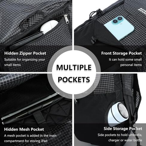 Hiking Backpack For Women&Men, 20L Lightweight Foldable Water Resistant Packable Travel Small Hiking Backpacks, Daypack Backpacks For Travel, Camping (Black) in Kuwait