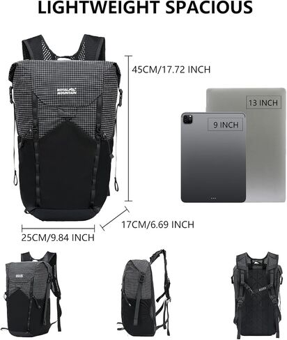 Hiking Backpack For Women&Men, 20L Lightweight Foldable Water Resistant Packable Travel Small Hiking Backpacks, Daypack Backpacks For Travel, Camping (Black) in Kuwait