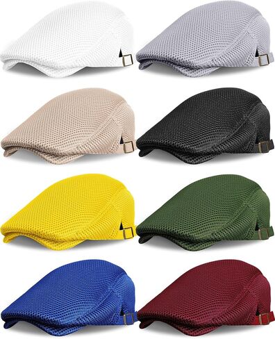 Chuarry 8 Pack Men's Mesh Flat Cap Breathable Summer Newsboy Hat Cabbie Driving Hats for Men in Kuwait