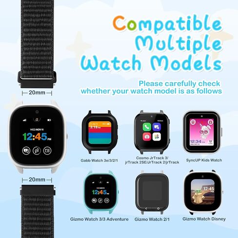 Geak 3 Pack Kids Nylon Strap متوافق مع Gizmo Watch 3 2 1/Gabb Watch 3E 3 2 1 استبدال الفرقة ، 20 مم إصدار منفرد حلقة منفردة لطيف متوافق مع Gizmo Watch Band for Kids Boys Girls in Saudi Arabia