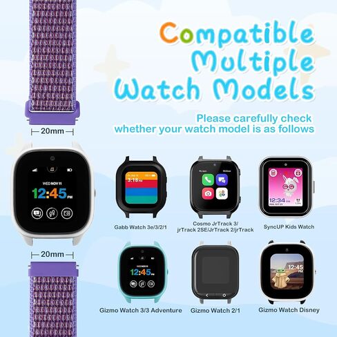 GEAK 3 Pack Kids Nylon Strap Compatible with Gizmo Watch 3 2 1/Gabb Watch 3e 3 2 1 Band Replacement, 20mm Quick Release Solo Loop Cute Stretchy Compatible with Gizmo Watch Band for Kids Boys Girls in Saudi Arabia