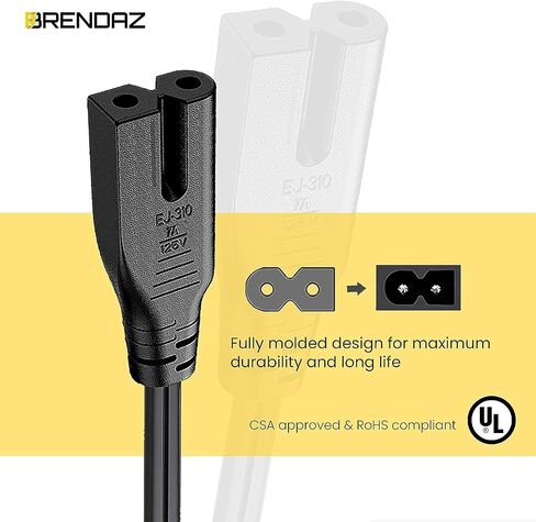 (5-Pack) Polarized Power Cord C7, 10ft. 2 Prong AC Power Cable, Compatible with Vizio D, E, M Series HDTV TV, Vizio Sound Bar, TV Power Cord Replacement. (10-Feet) in Kuwait