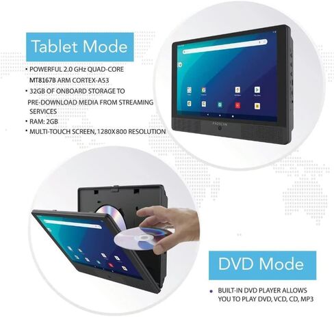 PROSCAN Elite 10.1" Quad Core Tablet/Portable DVD Combo 2GB/32GB Android 11 PELTDV1029 (Renewed) in Kuwait