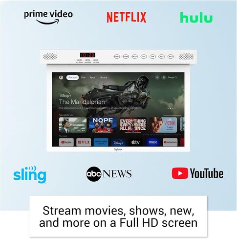SYLVOX 15.6 inch Smart TV for Kitchen, Under Cabinet TVs, Small Television | 1080P FHD, 12V DC AC Powered, Rotated & Folded Save Space, Google OS, for Kitchen Bedroom Laundry Room RV Camper (Black) in Kuwait