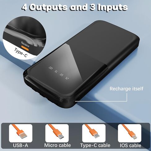 شاحن محمول من Sle-Tech مع Cables In Slim Portable Charger Bank 4 مخرجات 3 IUtputs مع حزمة بطارية سفر عرض LED (10000 مللي أمبير في الساعة) in Kuwait