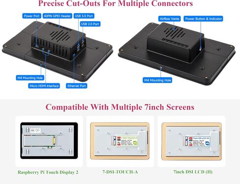 Protective Case Compatible with Raspberry Pi 7inch Touch Display 2 and Raspberry Pi 5, Support Multiple 7inch Screens, Supports Installing RPi Hats, Reserved Rich Interfaces in Saudi Arabia