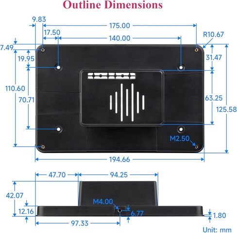 Protective Case Compatible with Raspberry Pi 7inch Touch Display 2 and Raspberry Pi 5, Support Multiple 7inch Screens, Supports Installing RPi Hats, Reserved Rich Interfaces in Saudi Arabia