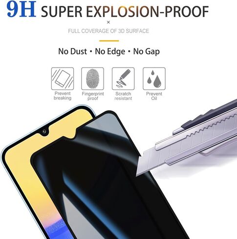 [2+1 Pack] Privacy Screen Protector+Instant paste warehouse for Samsung Galaxy A15 5G|Anti-Spy Tempered Glass with Fingerprint Unlock Support, Anti-Scratch, 9H Hardness & Easy Installation in Saudi Arabia