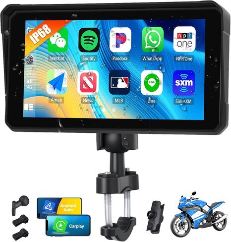 Sixwin Wireless Motorcycle Carplay Android Auto 6 بوصة لعب Moto دعم ضغط الإطارات مراقبة Bluetooth IP68 مقاومة للماء للدراجات النارية GPS ، Siri ، Google Assistant in Kuwait
