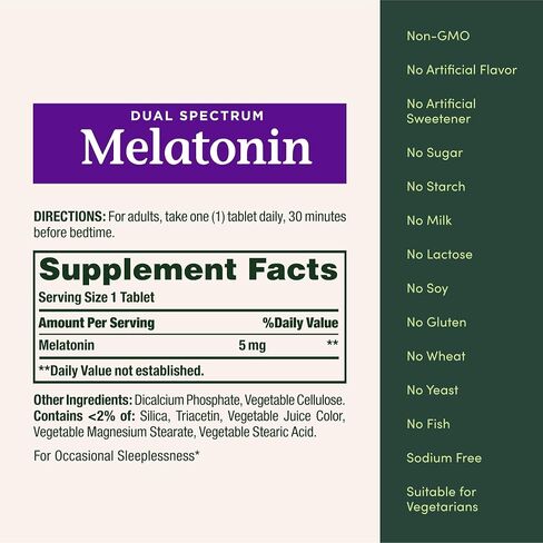 Nature's Bounty Melatonin 5mg Dual Spectrum, 100% Drug Free Sleep Supplement, Quick Release and Extended Release, Promotes Relaxation and Sleep Health, 60 Bi-Layer Tablets (Pack of 2) in Saudi Arabia