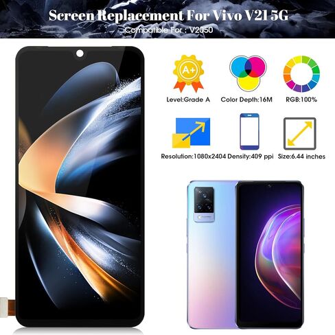 Incell for Vivo V21 5G LCD Display for Vivo V21 5G Screen ReplaceTET for Vivo V21 5G V2050 Displizer Displizer Screens Displize Assembly بدون إطار (أسود) in Saudi Arabia
